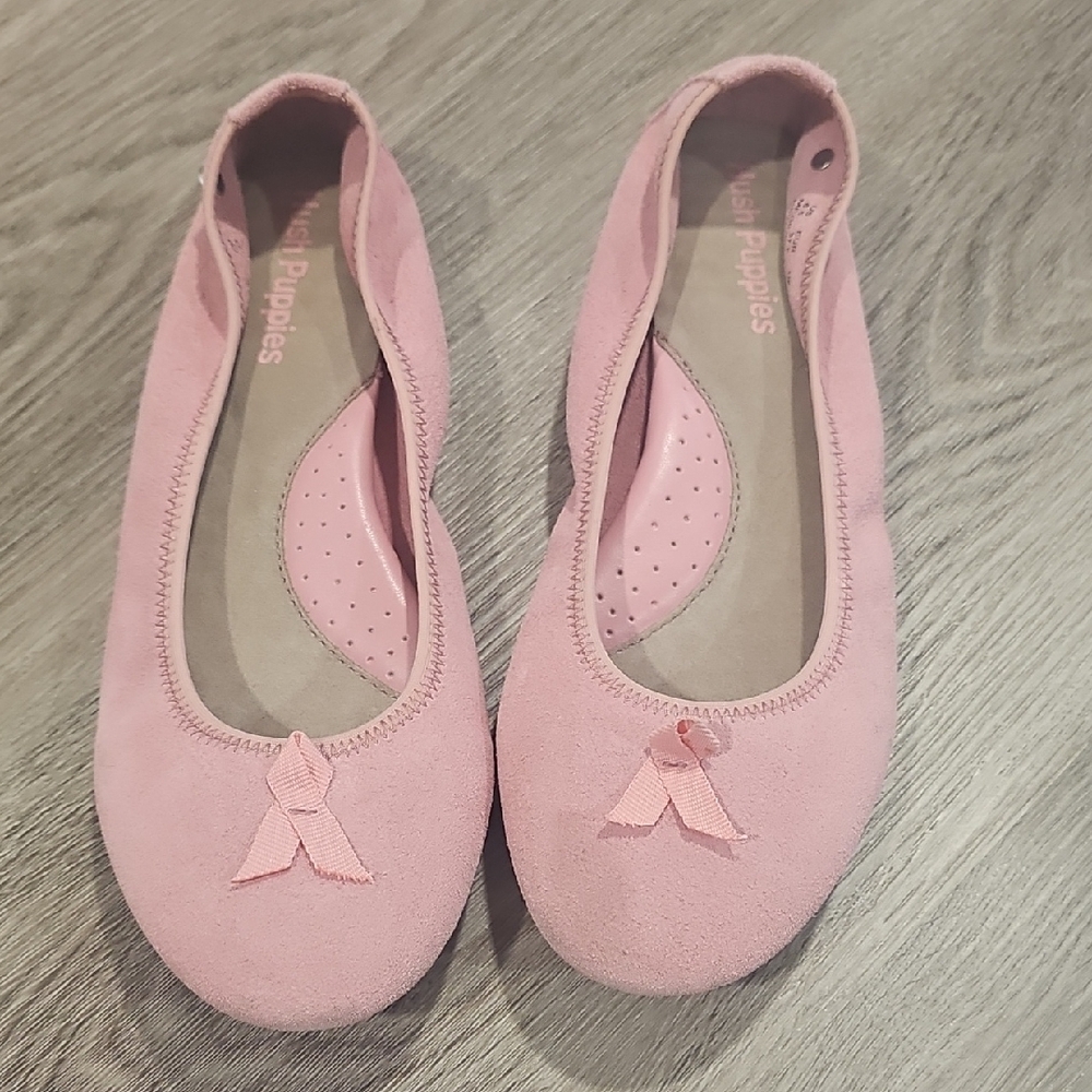 Hush Puppies Soft Pink Suede Flats with Bow